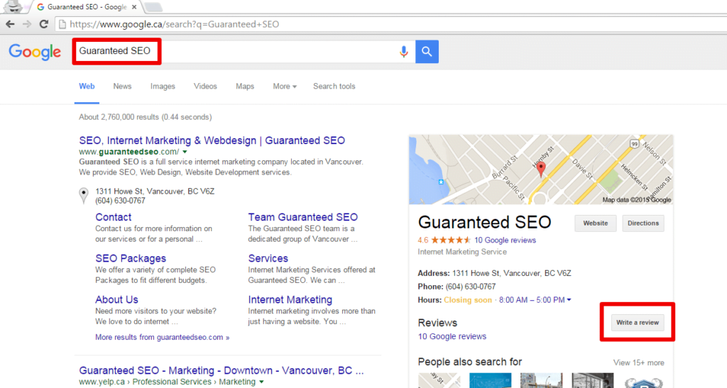 Knowledge Graph Panel for brand search query