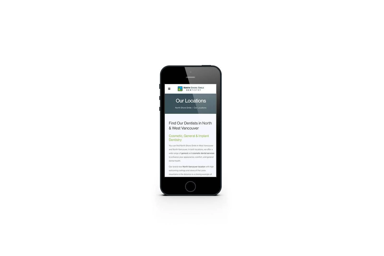 North shore smile dental website portfolio mobile