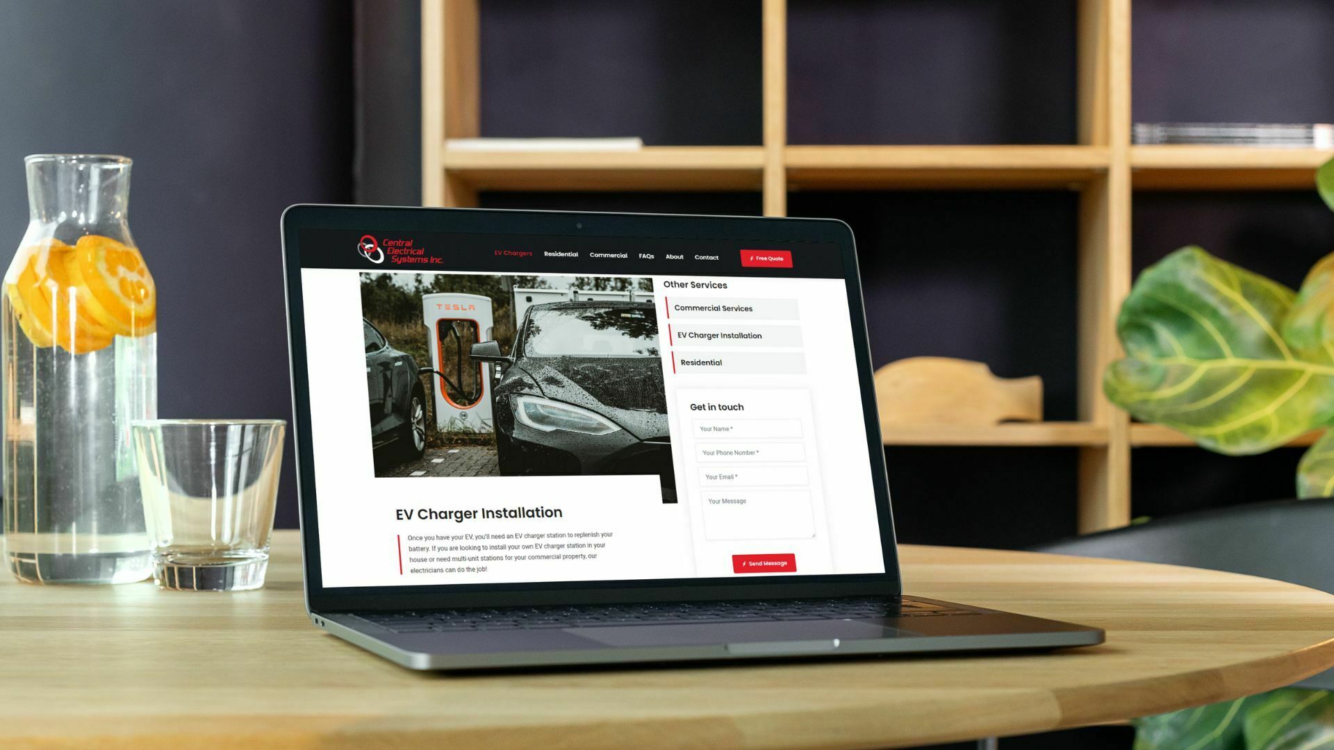 Central electrical systems service page on desktop