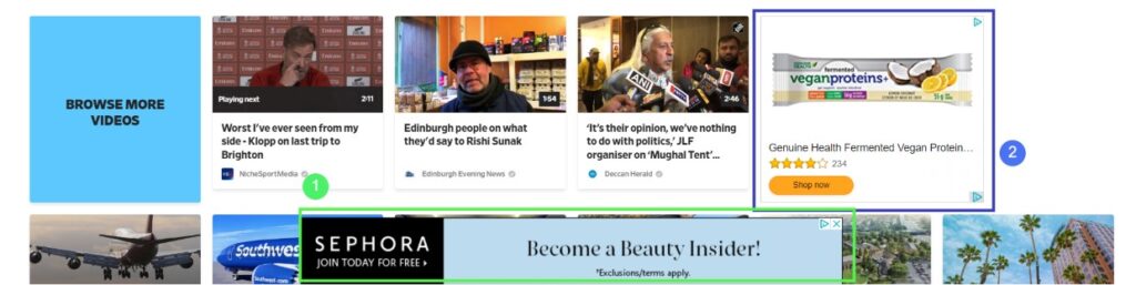Examples of ads browing news outlets
