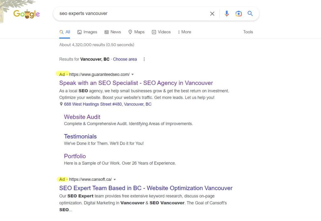 Seo experts results ads