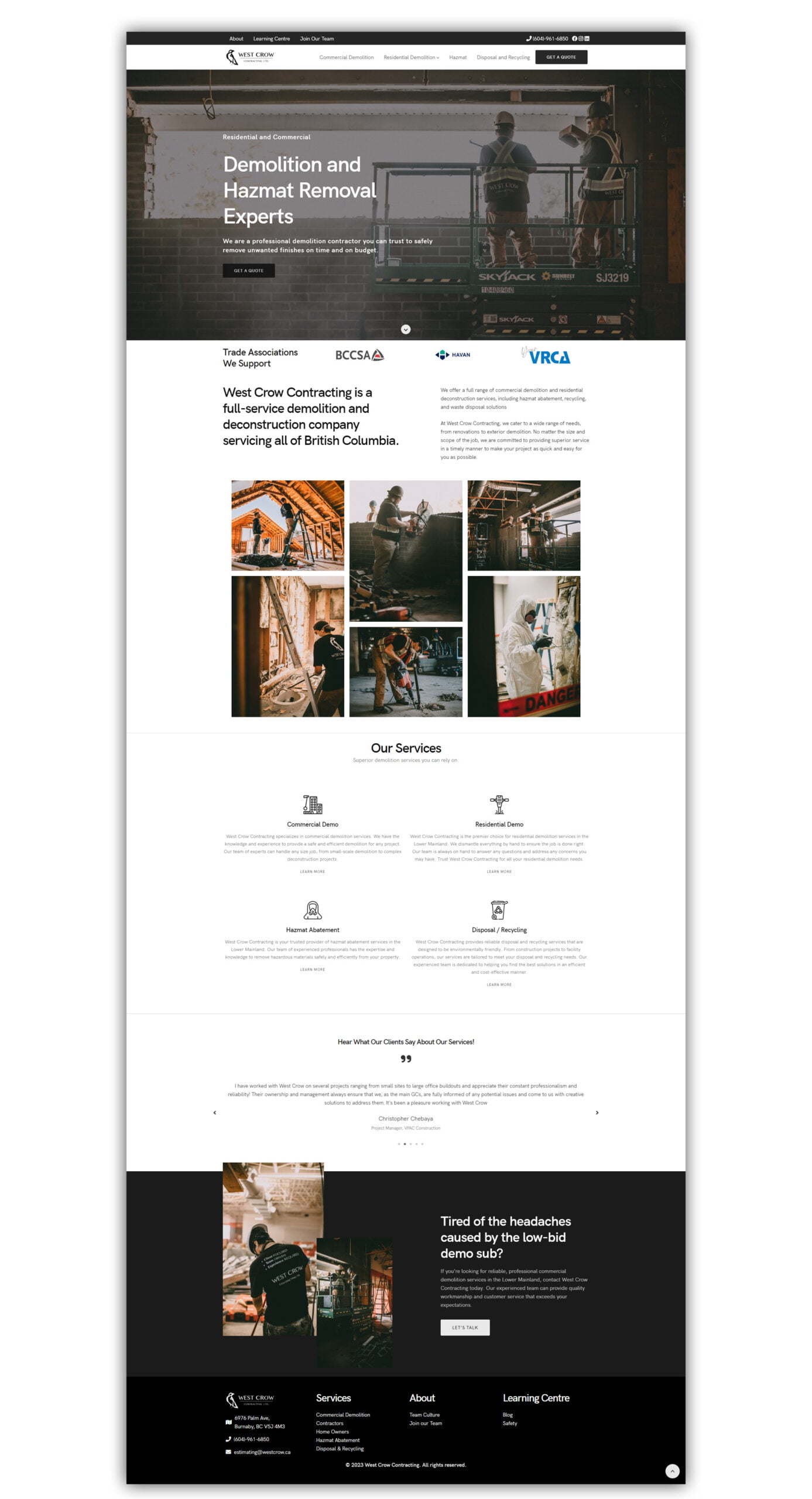 West crow contracting homepage full hires